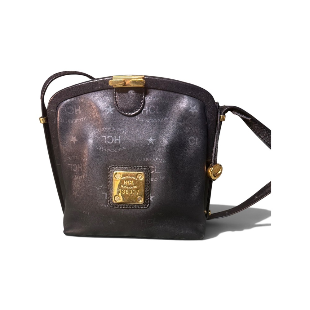 HCL Handcrafted Leathergoods Black Monogram Leather Crossbody Bag Germany 336337
